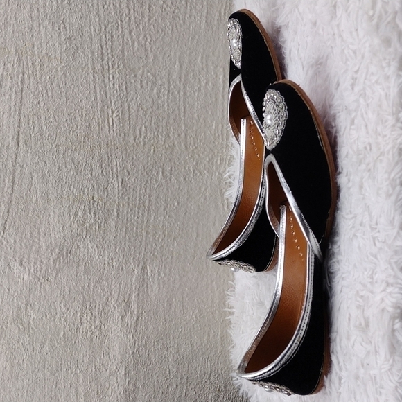 BELOVED MoXsha Black Suede Embellished Upper Square Toe  Slip On Jutti Flat Shoe - Picture 4 of 15